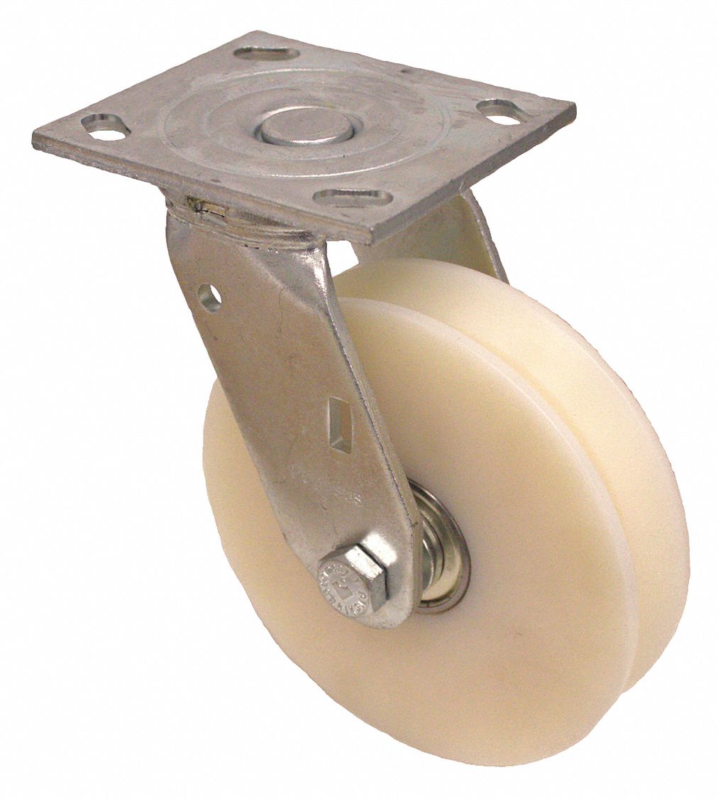 GRAINGER APPROVED VGroove TrackWheel Plate Caster 6 in Wheel Dia