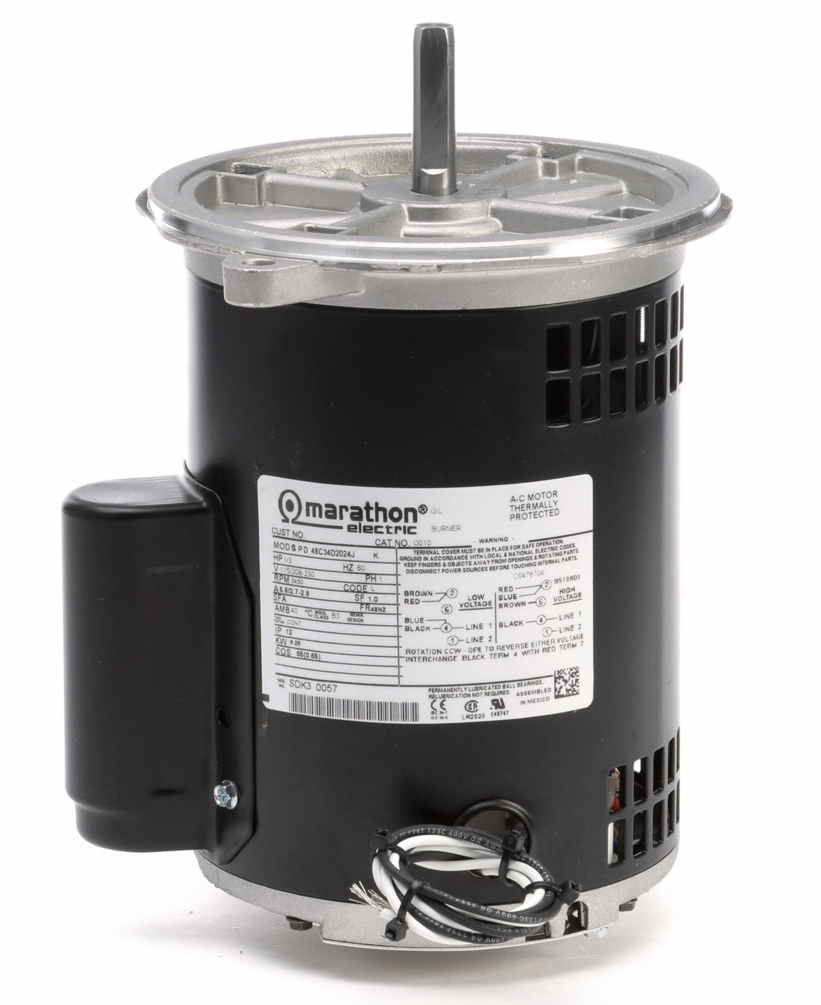 MARATHON MOTORS 1/3 HP Oil Burner Motor, CapacitorStart, 3450