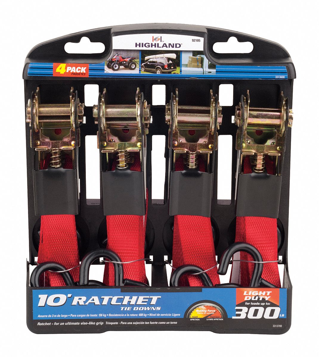 1157300 4 Piece BLK11573 Highland Titan Black 10 Ratchet Tie Down