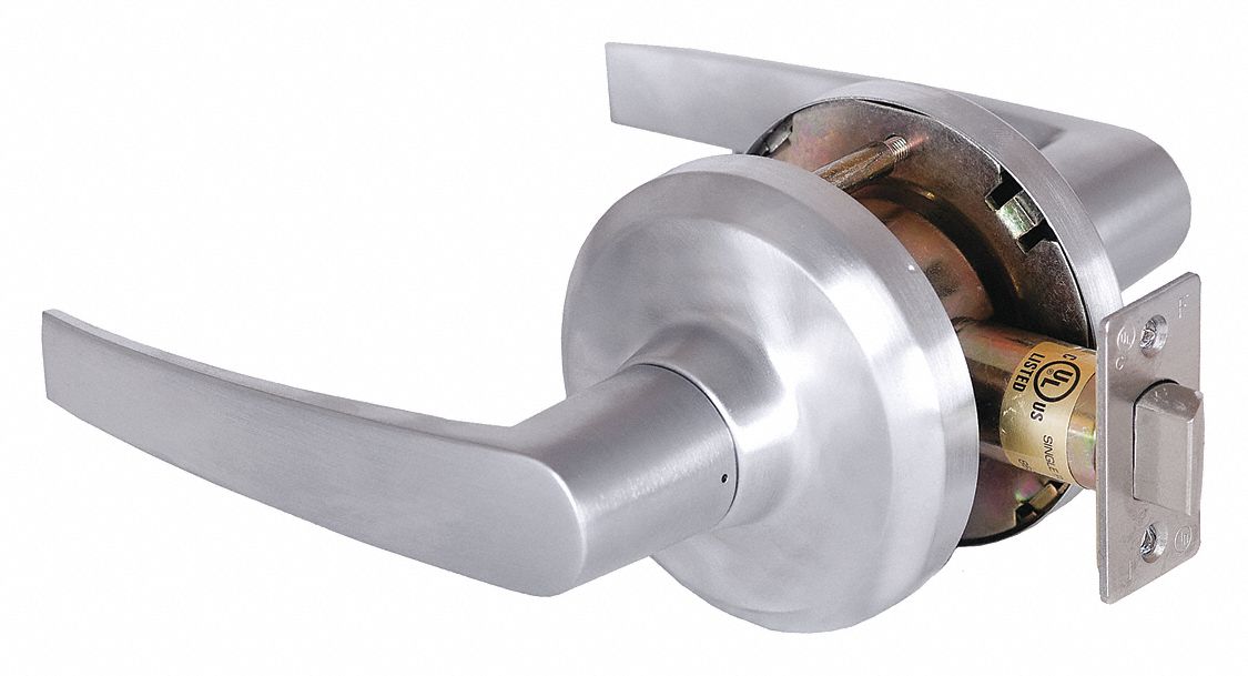 STANLEY Lever Lockset, Mechanical, Heavy Duty, Lock is Keyless, Satin