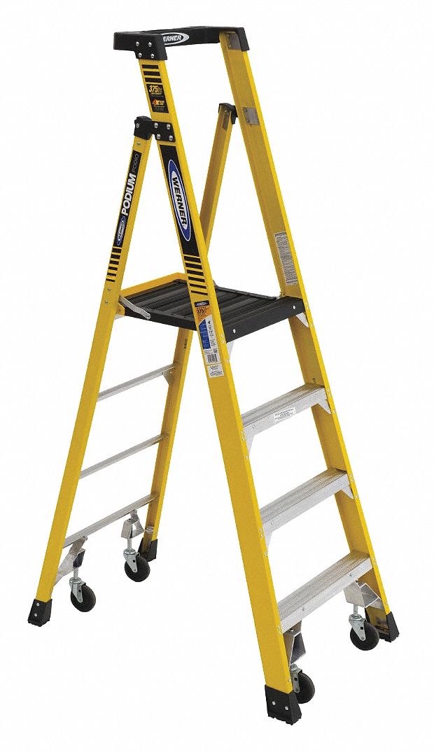 WERNER, 7 ft Ladder Ht, 4 ft Platform Ht, Podium Stepladder 45ED70