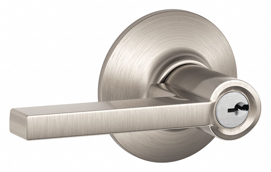 SCHLAGE Door Lever Lockset 2, F Latitude, Satin Nickel, Schlage SC1