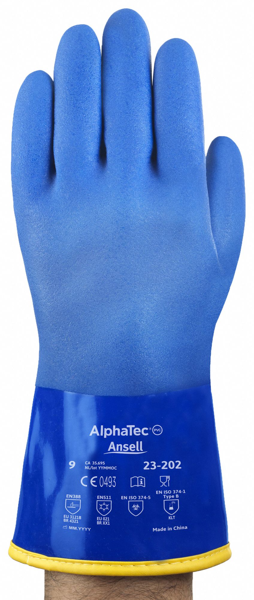 ANSELL Chemical Resistant Gloves, 9, Glove Materials PVC, 1 PR 45EM13