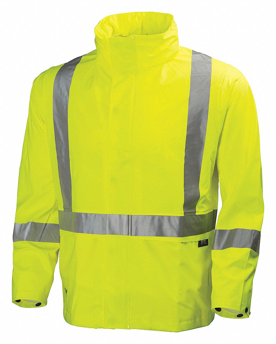 HELLY HANSEN Yellow/Green, Rain Jacket, 3XL, Polyurethane, Men's, Hood