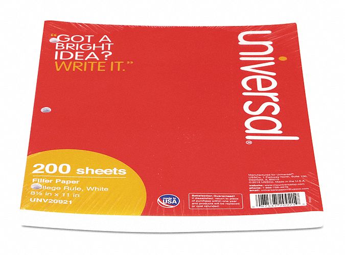 UNIVERSAL ONE, 15 lb Paper Wt, 0 Recycled Content, Looseleaf Paper