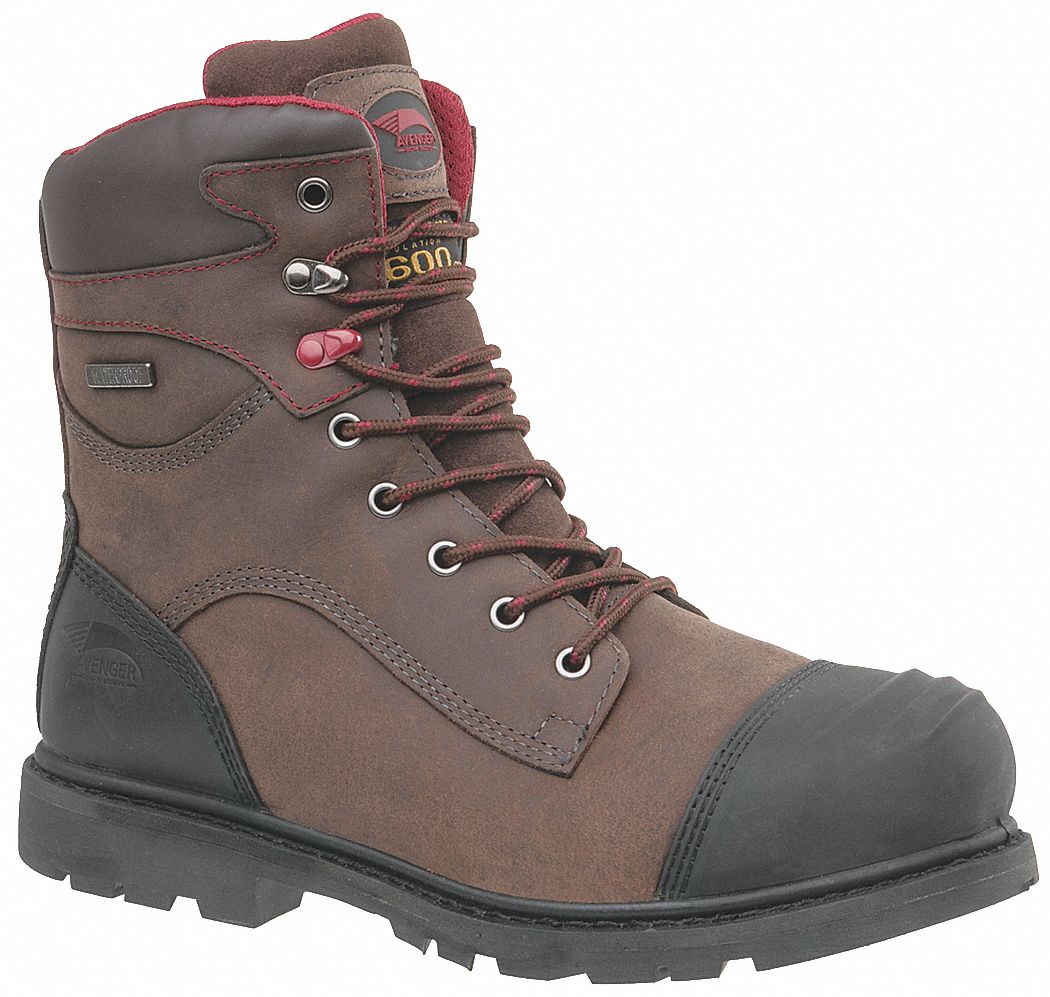 AVENGER SAFETY FOOTWEAR 8" Work Boot, 101/2, Wide, Men's, Brown