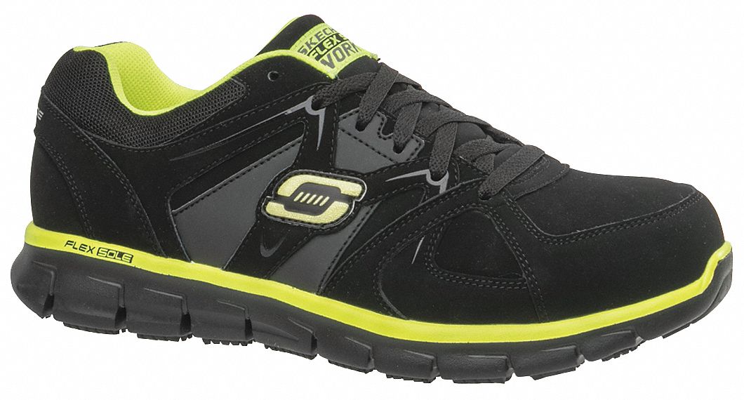 SKECHERS Athletic Shoe, 7, Medium, Men's, Black/Lime, Alloy Toe Type, 1