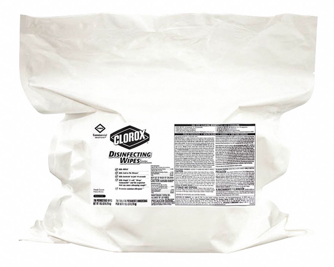 CLOROX, Bag, 700 ct Container Size, Disinfecting Wipes 45JC9231428