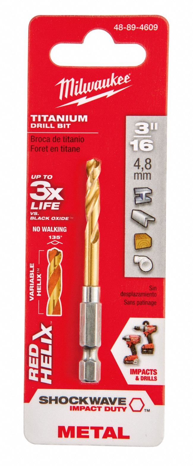 MILWAUKEE Hex Shank Drill Bit, 3/16 in, Drill Bit Point Angle 135