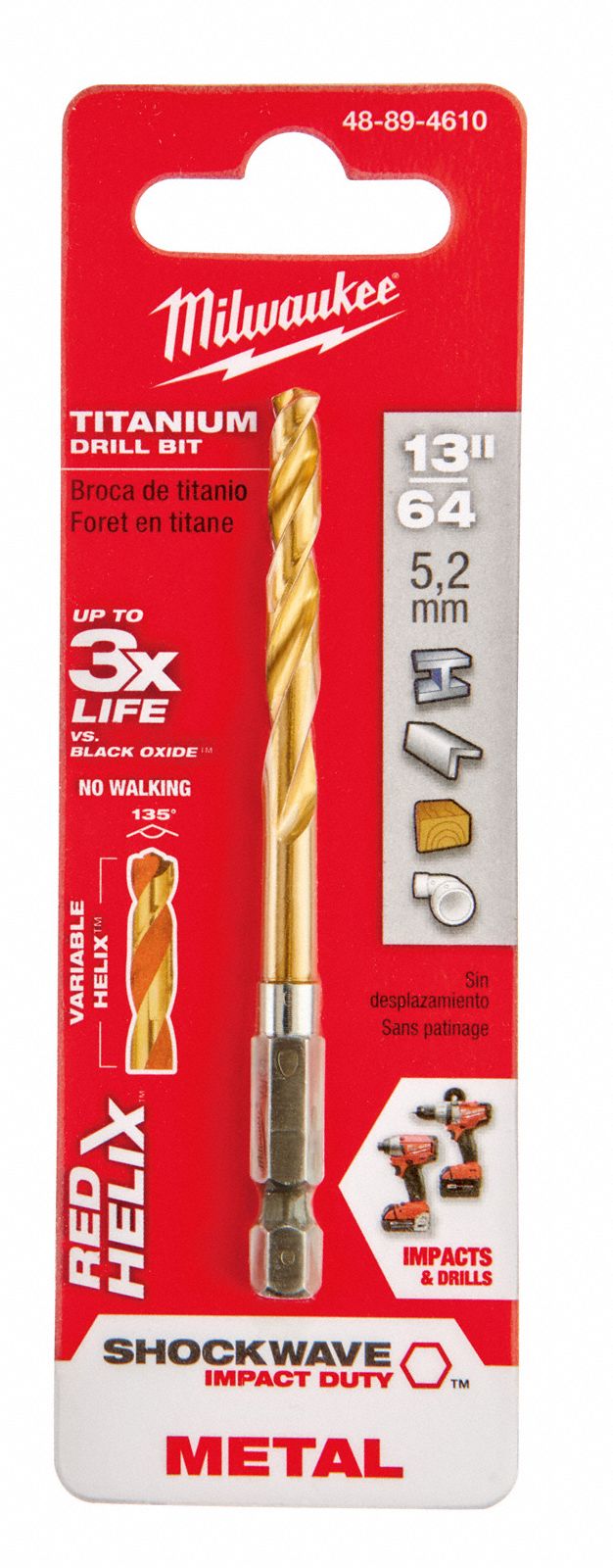 MILWAUKEE Hex Shank Drill Bit, 13/64 in, Drill Bit Point Angle 135