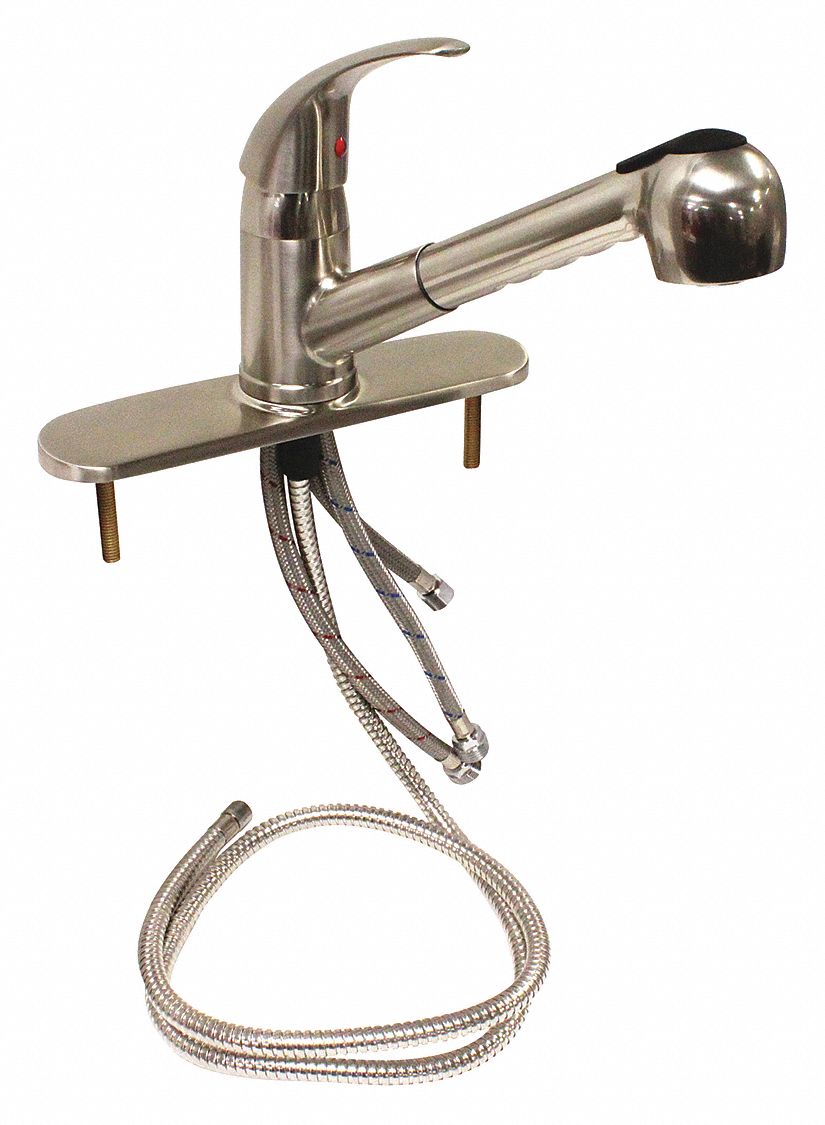 Dominion Faucets, Silver, Low Arc Pull Out Kitchen Faucet 45L02377