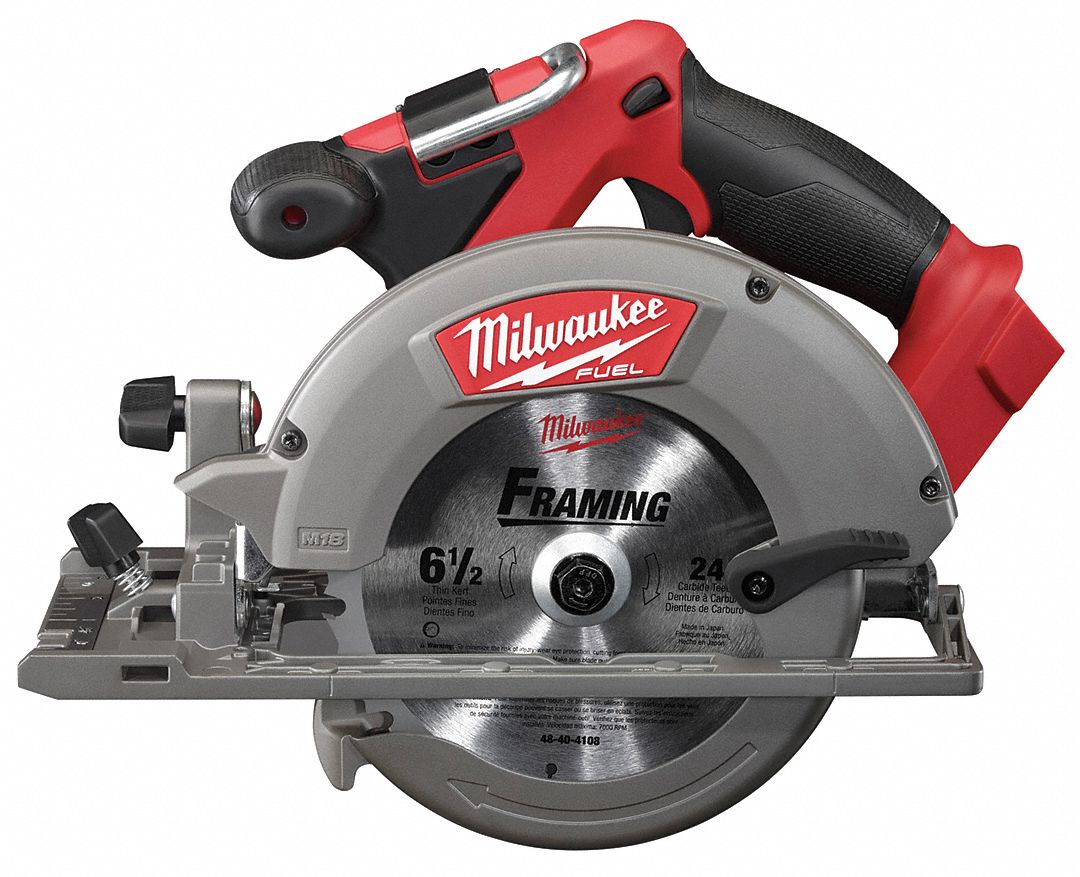 MILWAUKEE Circular Saw, 6 1/2 in Blade Dia., Left Blade Side, Bevel