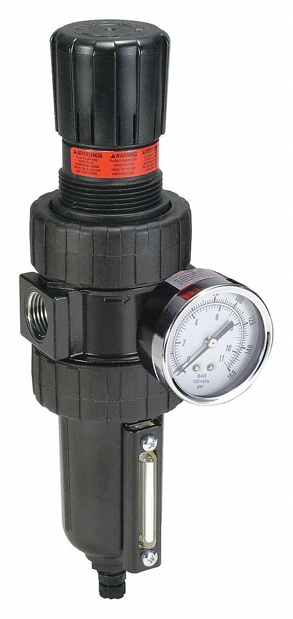 PARKER FilterRegulator, 1/2 in NPT, 5 micron, 250 psi, 90 cfm 45LV0407E38B18AC Grainger