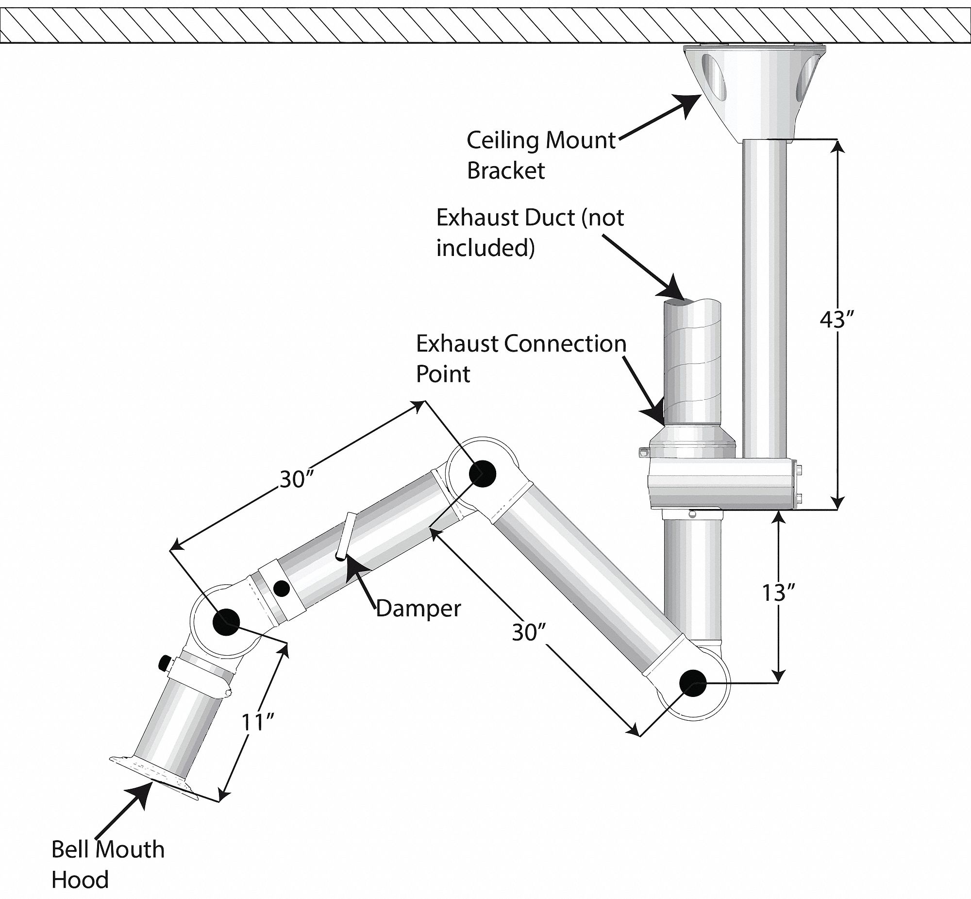 NEDERMAN, Extraction Arm 45MP12LNS70344 Grainger
