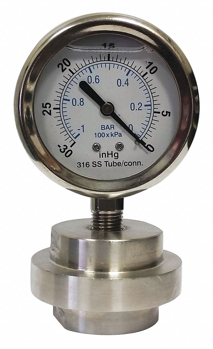 KODIAK Vacuum Gauge, 30 in Hg Vac to 0 Range, 1/4 in FNPT, +/1.60