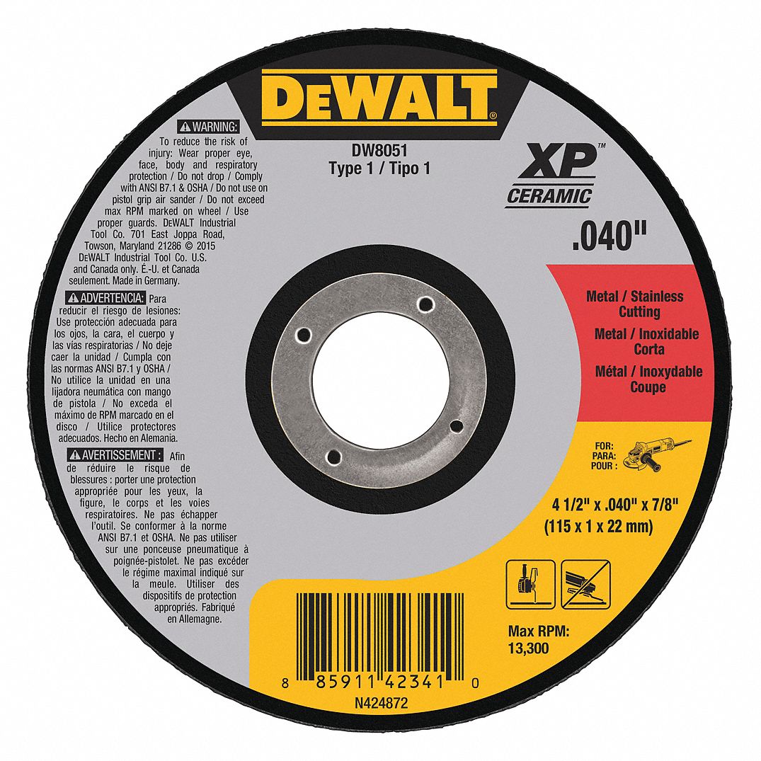 DEWALT, 0.04 in Thick, 13,300 RPM Max., Abrasive CutOff Wheel 45NJ89