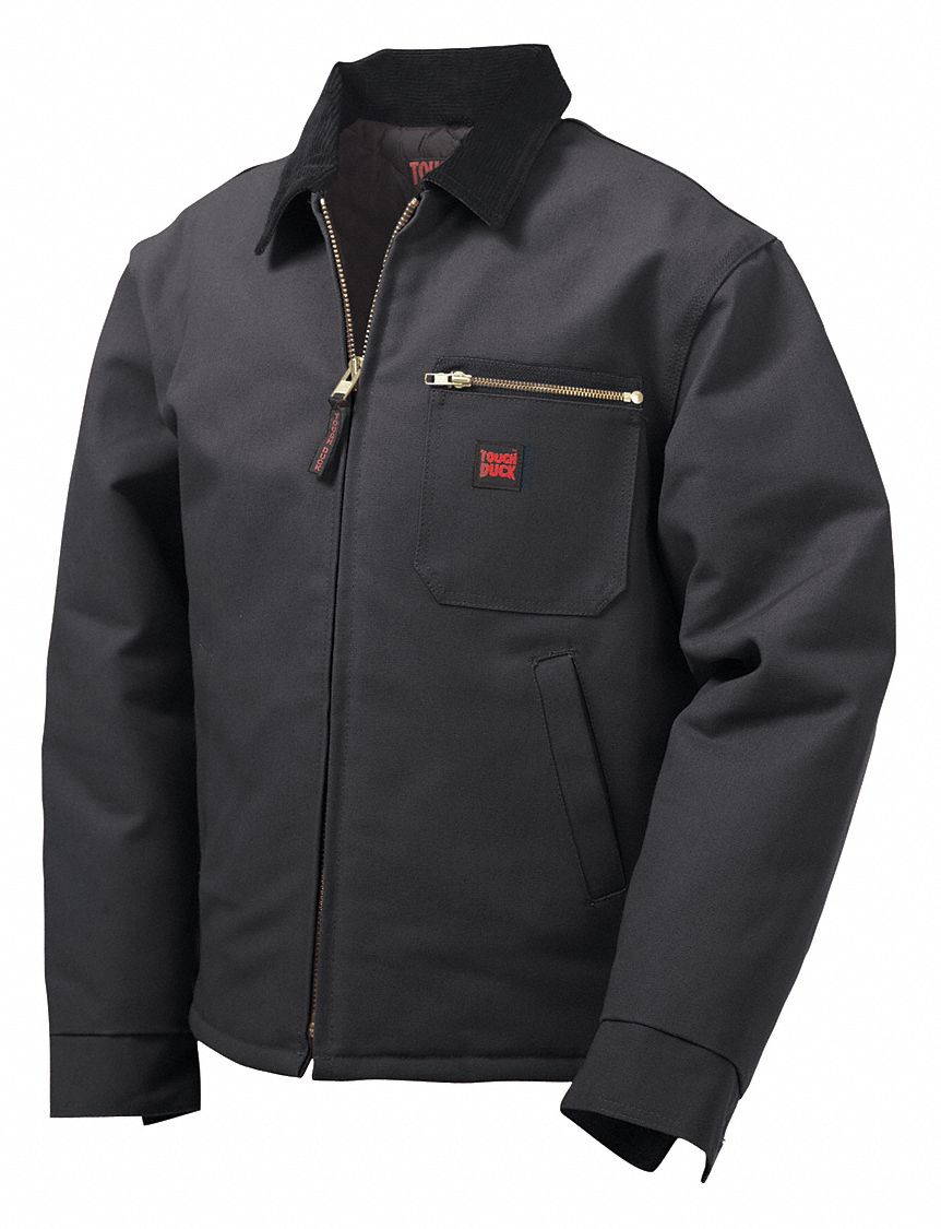 TOUGH DUCK Chore Jacket, Cotton Duck, Black, Zipper Closure Type, XL