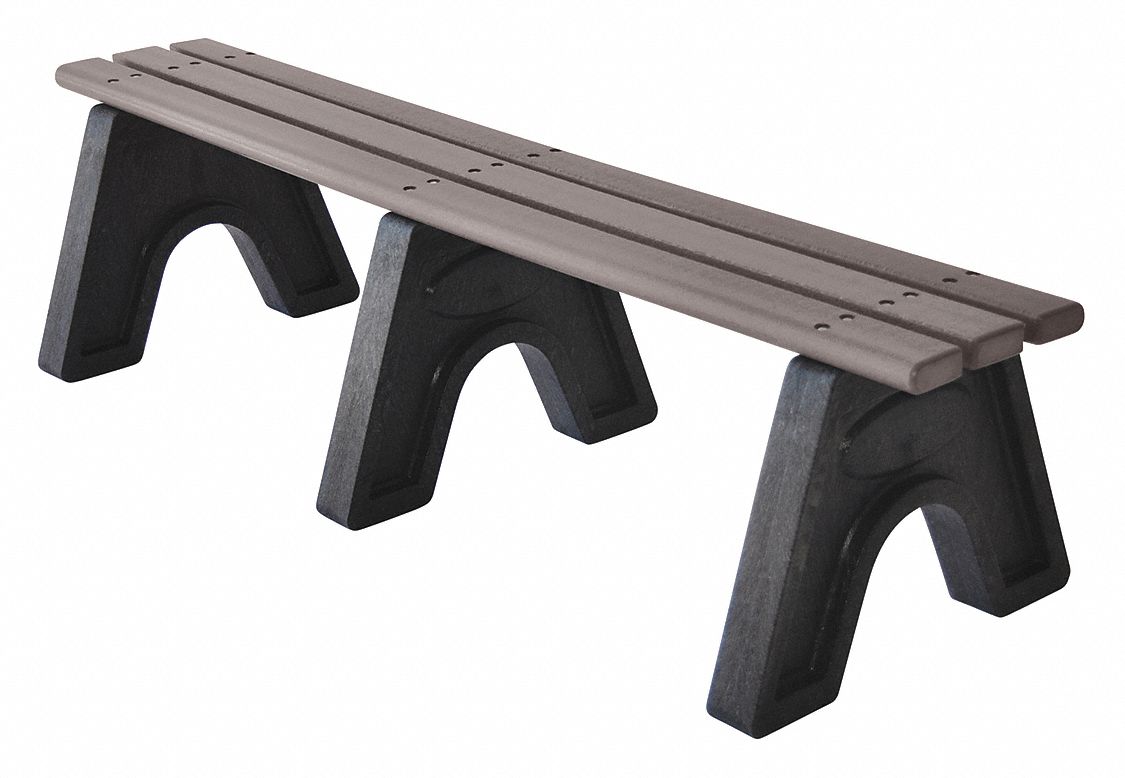 ULTRASITE Recycled Plastic Outdoor Bench, Gray, 72 in Length, 16 in