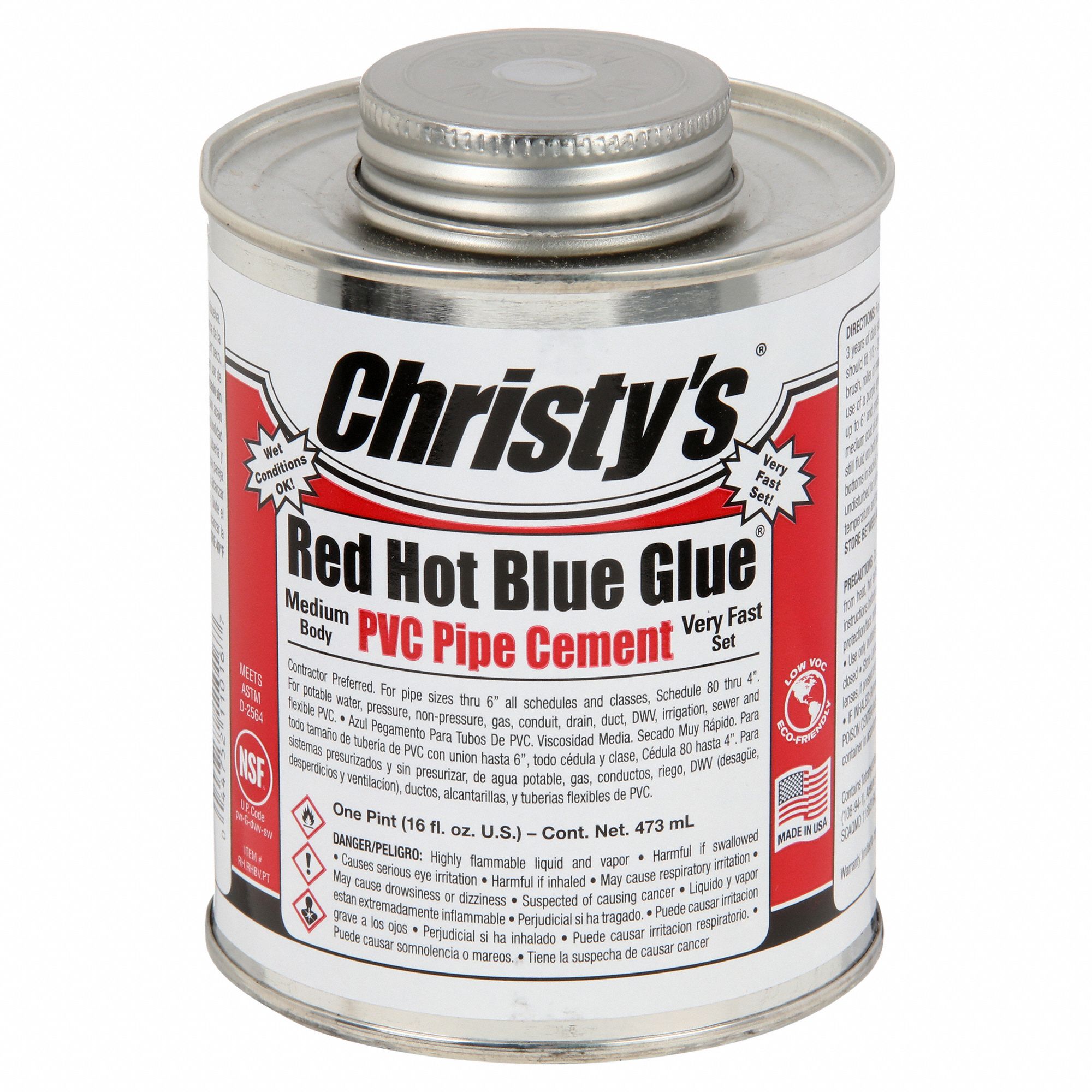 CHRISTY'S, Red Hot Blue Glue, 16 fl oz, Pipe Cement 45RF97RH.RHBV.PT.10 Grainger