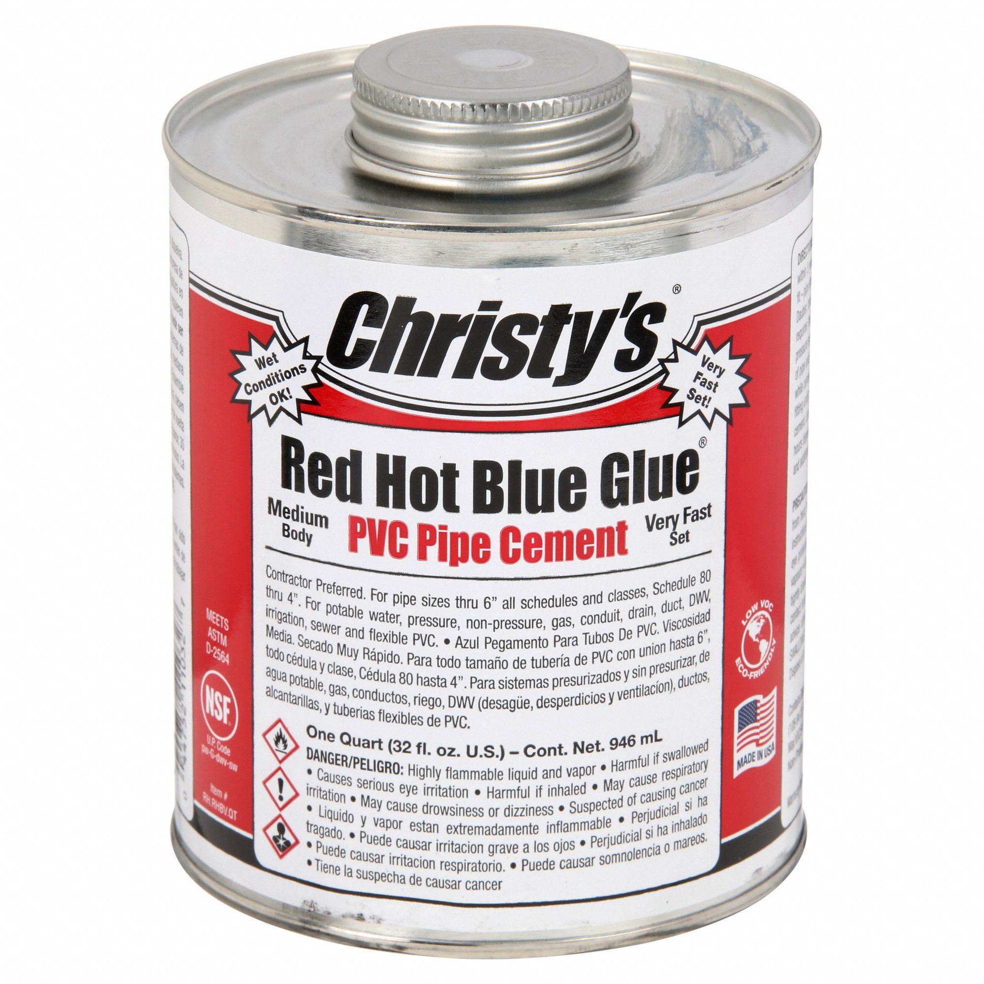 CHRISTY'S, Red Hot Blue Glue, 32 fl oz, Pipe Cement 45RF98RH.RHBV