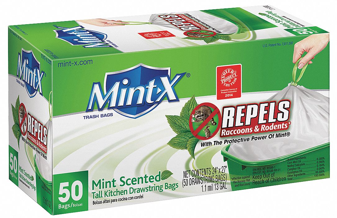 MINTX, 13 gal Capacity, 25 in Wd, RodentRepellent Trash Bag 56LW01