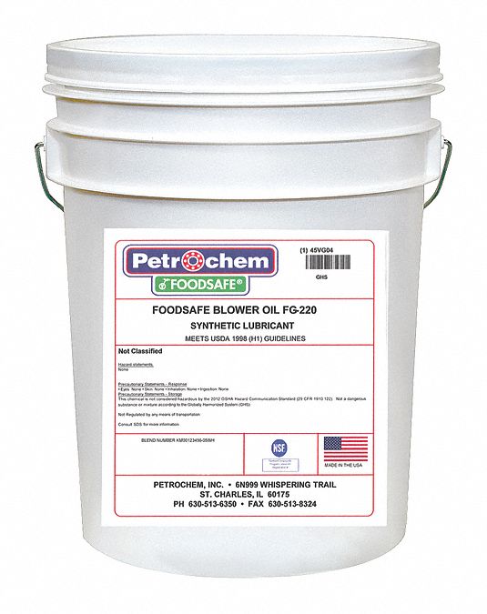 PETROCHEM, 5 gal, Pail, Compressor Oil 45VG04BLOWER OIL FG220005