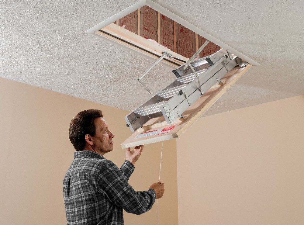 WERNER Aluminum Attic Ladder, 7 ft 11 in to 10 ft 3 in Ceiling Height