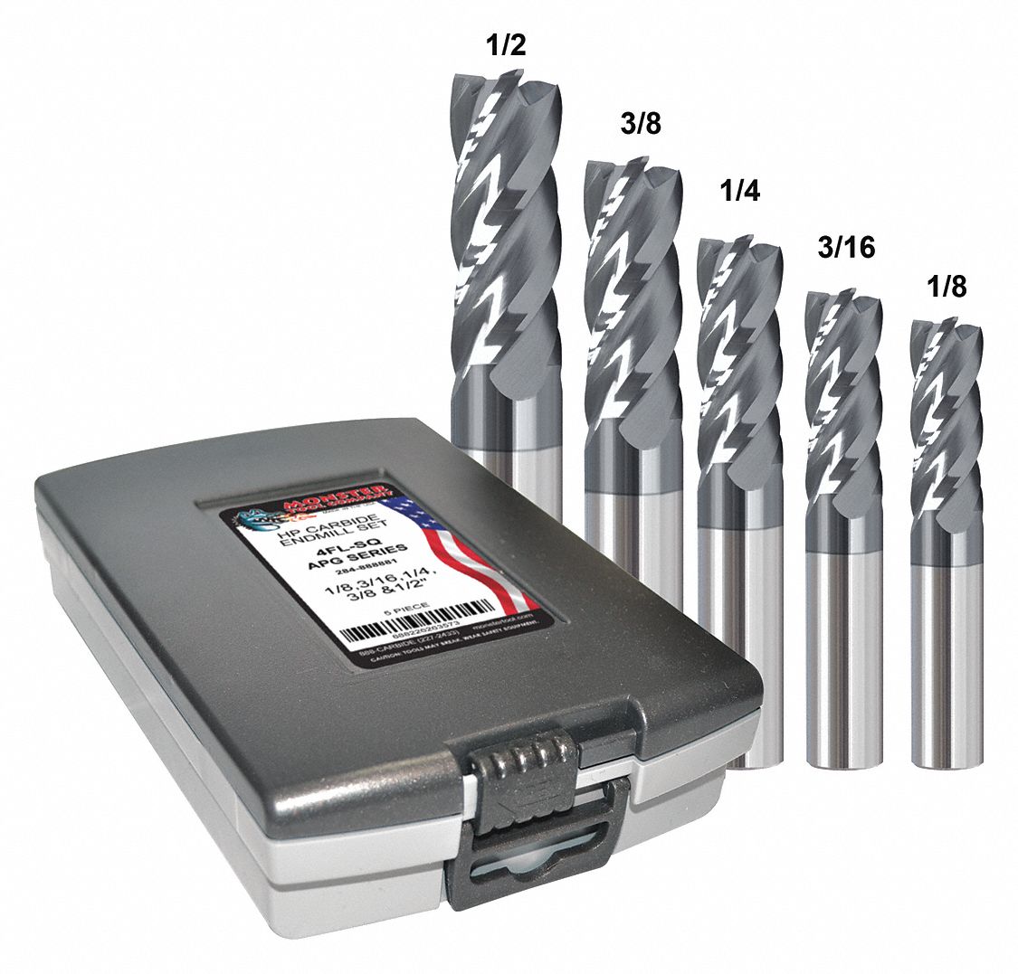 MONSTER End Mill Set, Carbide, AlTiCrN, 1/8 in to 1/2 in 45XY16284