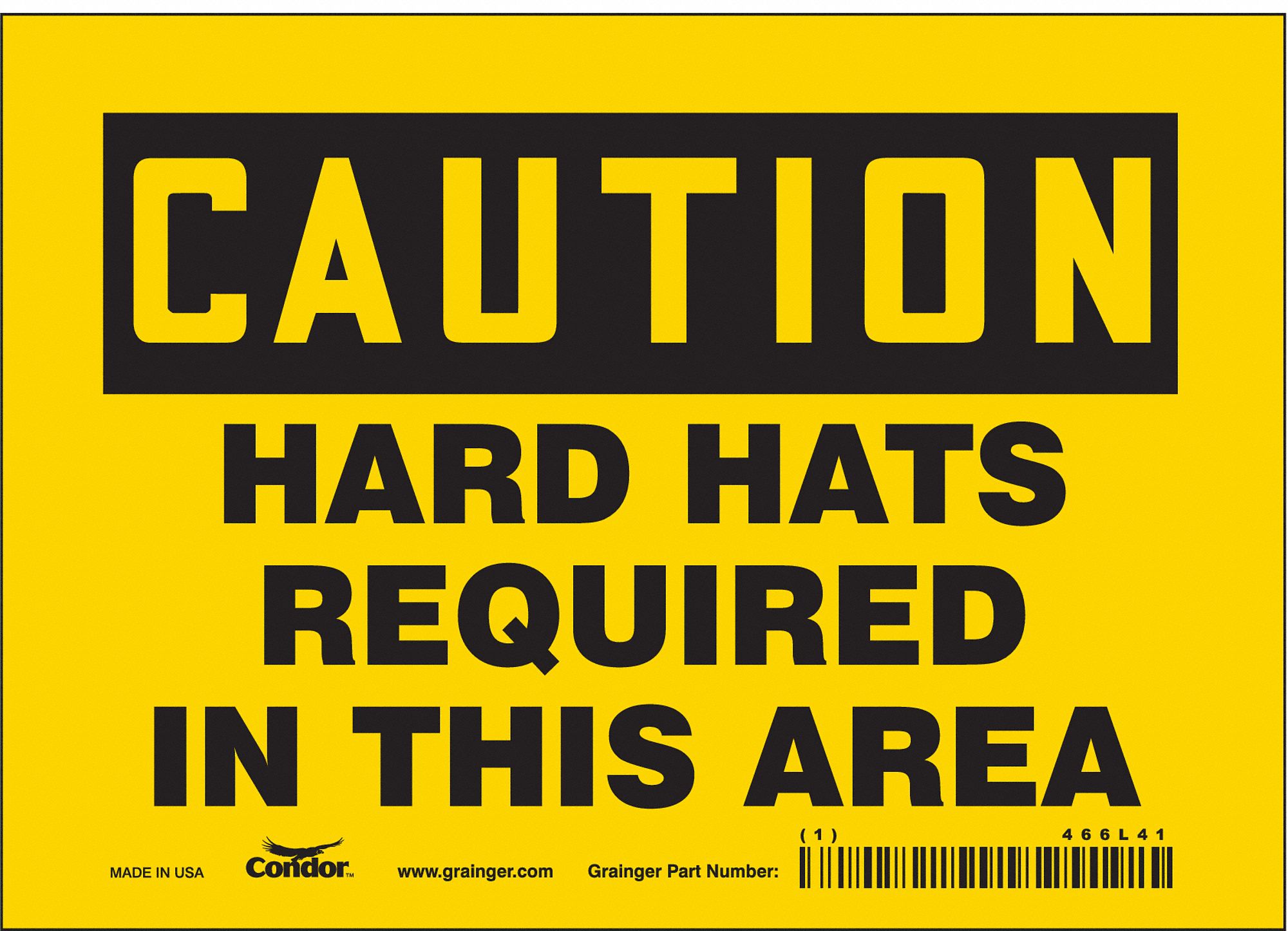 CONDOR Safety Sign, Sign Format Traditional OSHA, Hard Hats Required In