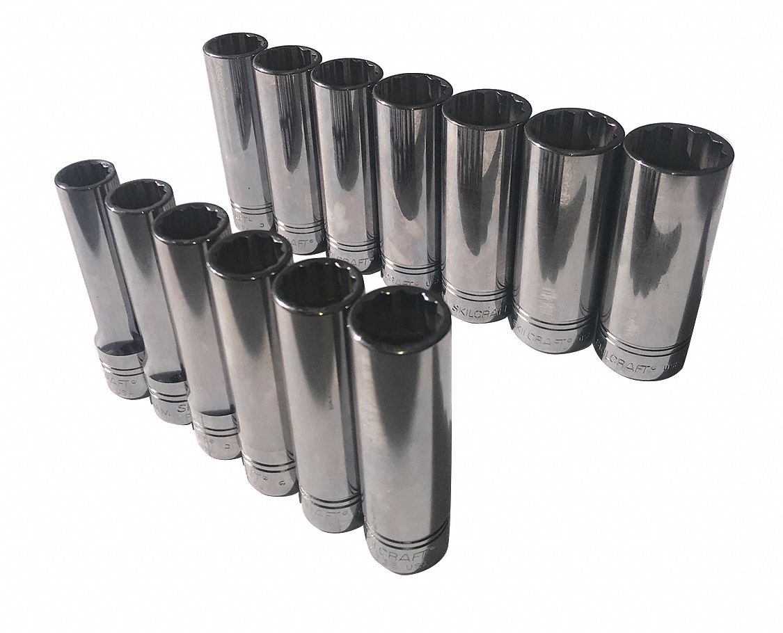 ABILITY ONE Socket Set, Socket Size Range 12 mm to 24 mm, Power, Drive