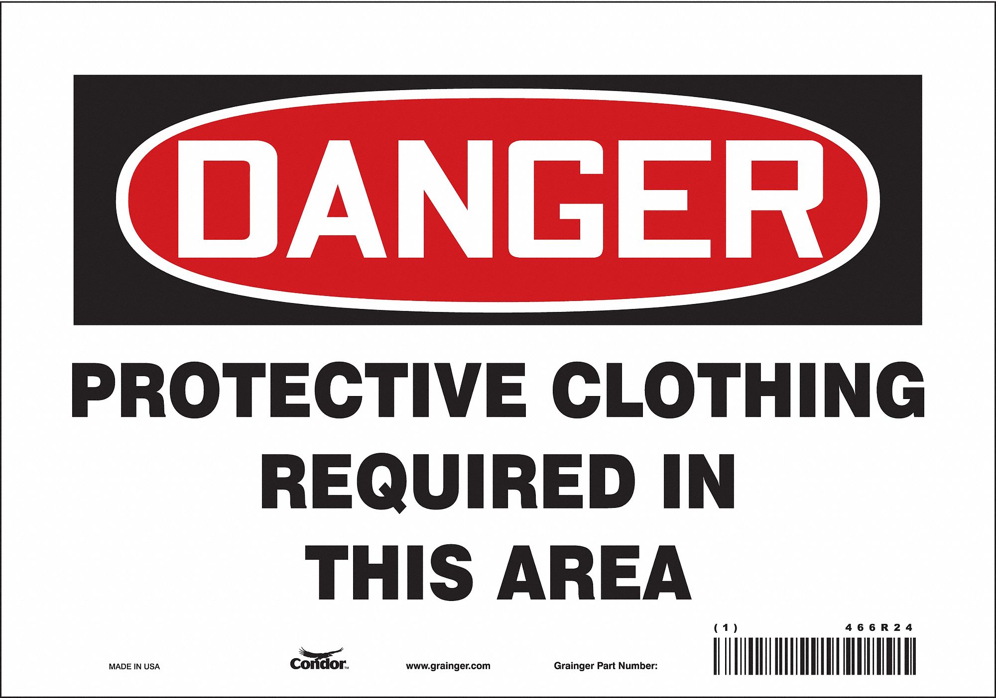CONDOR Safety Sign, Sign Format Traditional OSHA, Protective Clothing Required In This Area