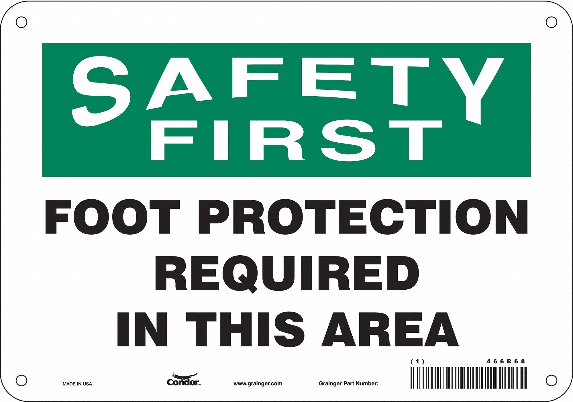 CONDOR Safety Sign, Sign Format Traditional OSHA, Foot Protection