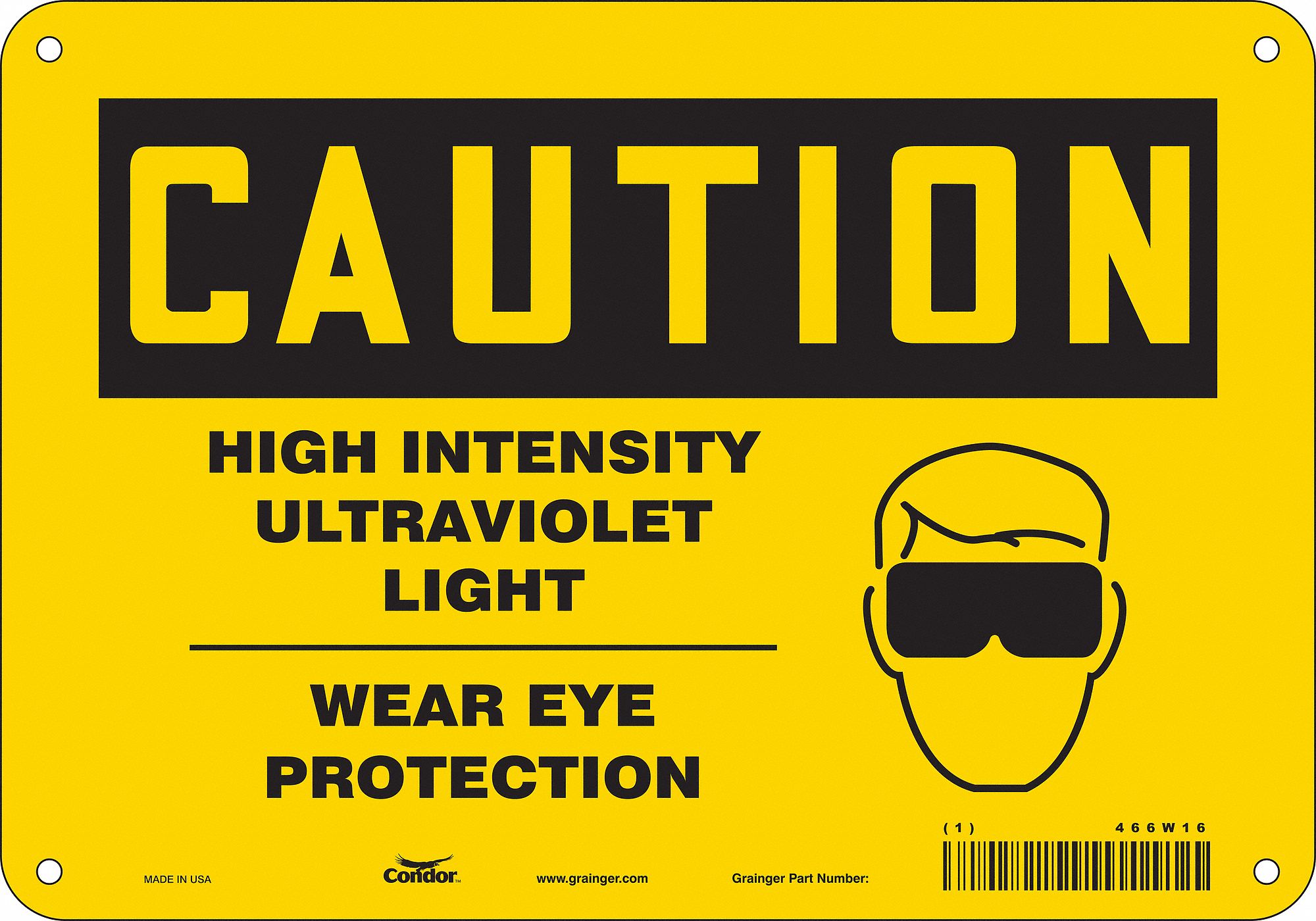 CONDOR Safety Sign, Sign Format Traditional OSHA, High Intensity