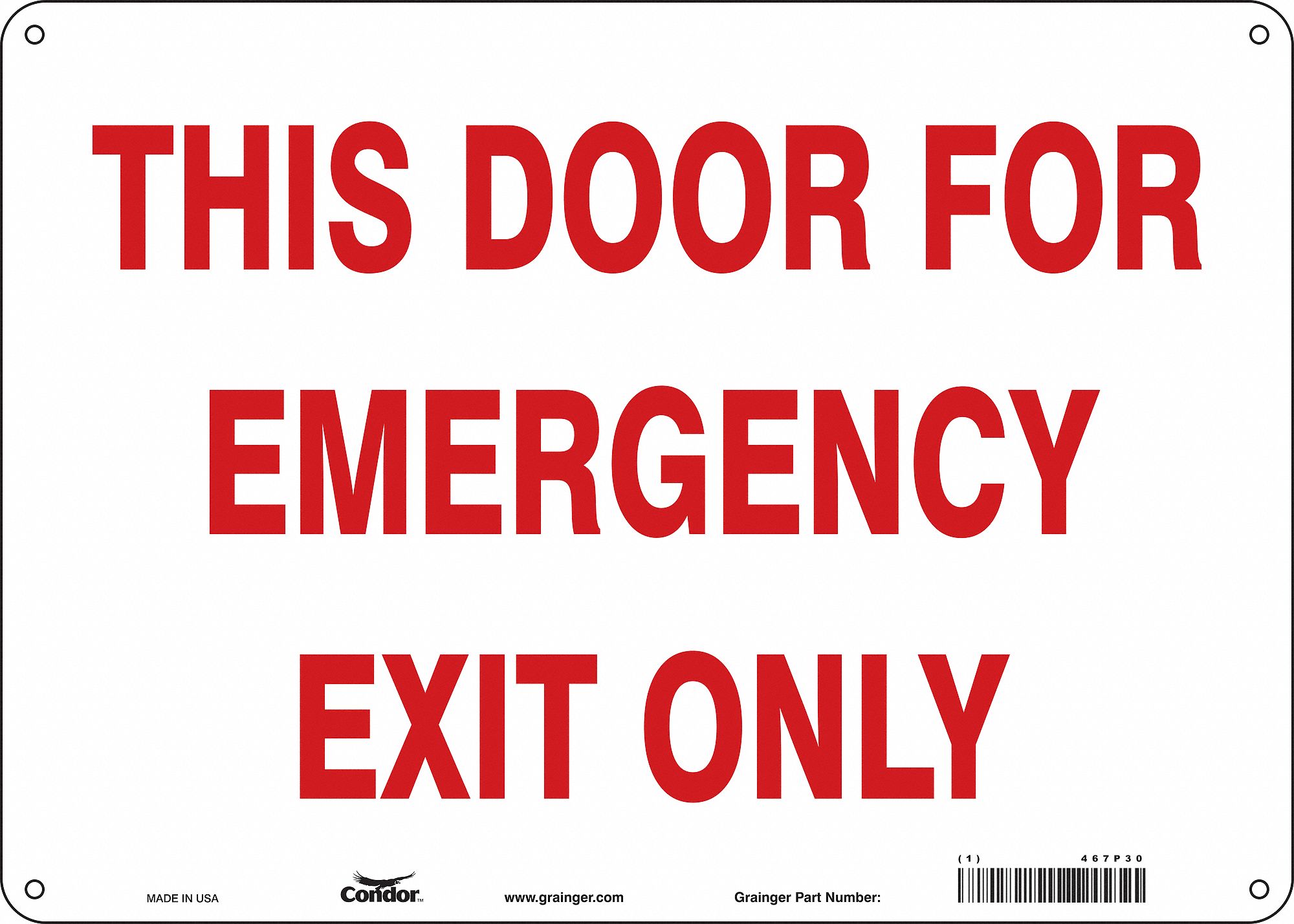 CONDOR Safety Sign Emergency Exit, Sign Format Other Format, This Door