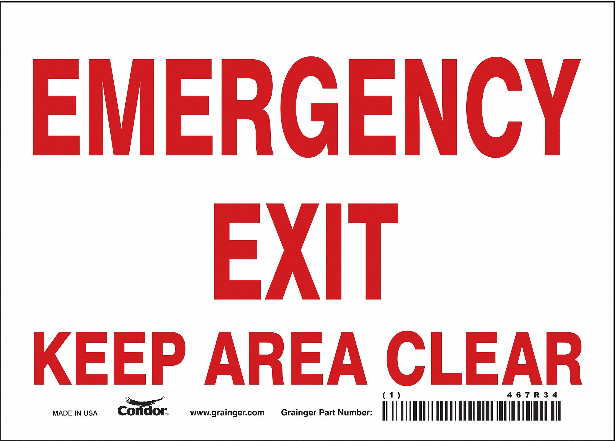 CONDOR Safety Sign Emergency Exit, Emergency Exit Keep Area Clear, Sign