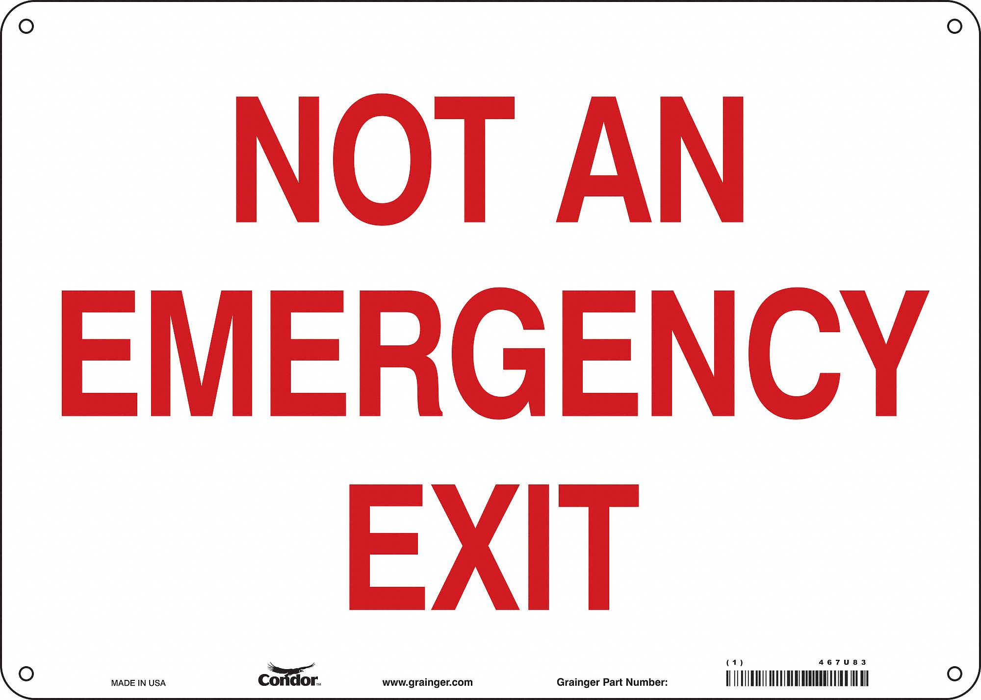 CONDOR Safety Sign Emergency Exit, Not An Emergency Exit, Sign Header
