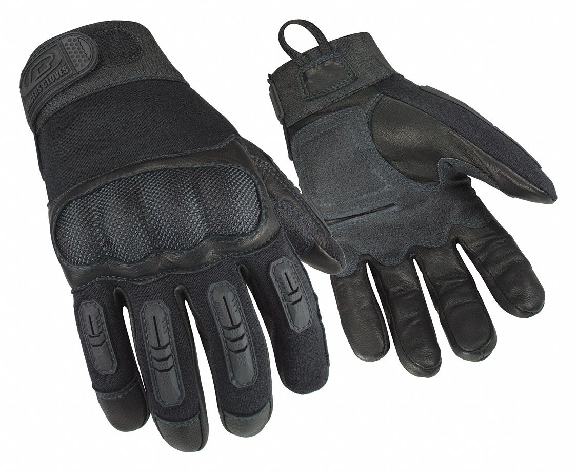 RINGERS GLOVES Tactical Glove, Goatskin Leather Palm Material, L, Black