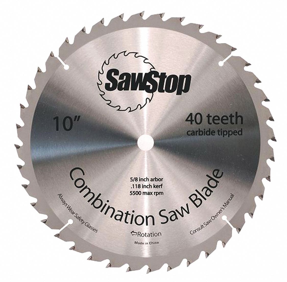 SAWSTOP Circular Saw Blade, Wood Materials Cut, 10 in Blade Dia., 5/8