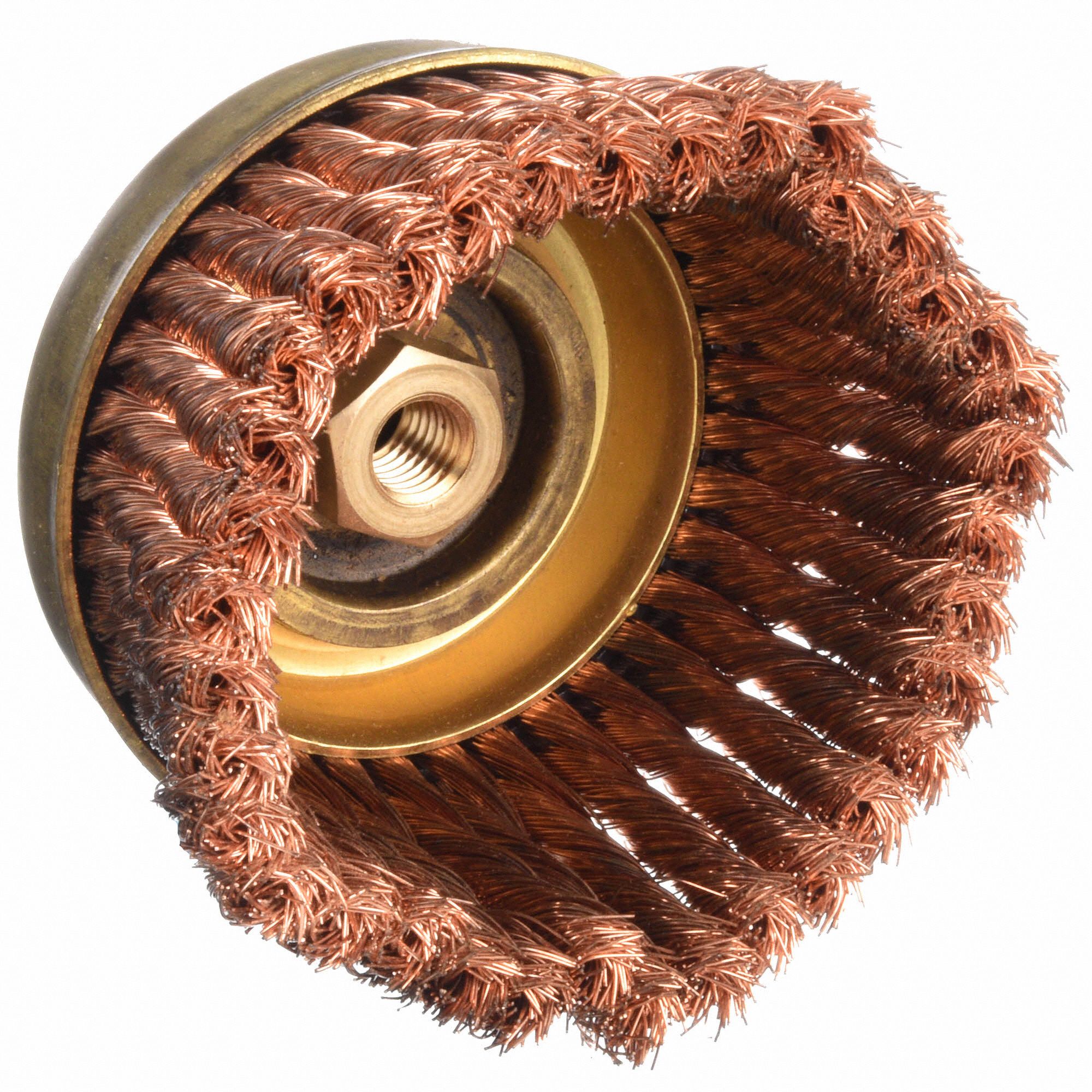 AMPCO 6 in Knotted Wire Cup Brush, Arbor Hole Mounting, 0.02 in Wire