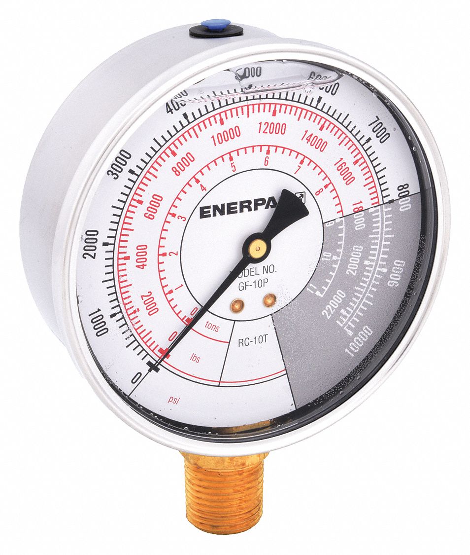 ENERPAC, 0 to 10,000 psi psi, 4 in Dial, Hydraulic Cylinder Pressure