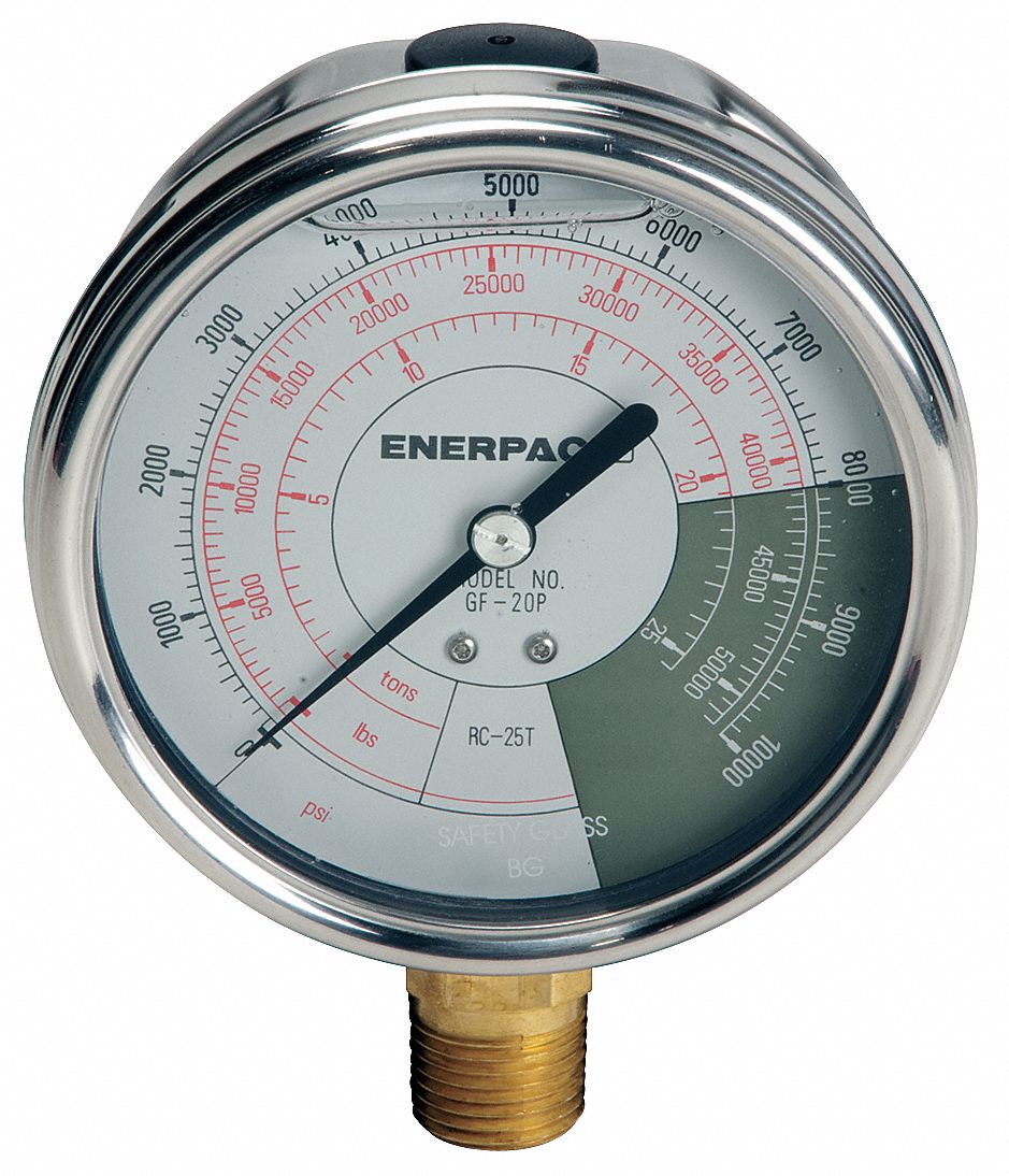 ENERPAC Hydraulic Cylinder Pressure Gauge 0 to 10,000 psi, 4 in Dial