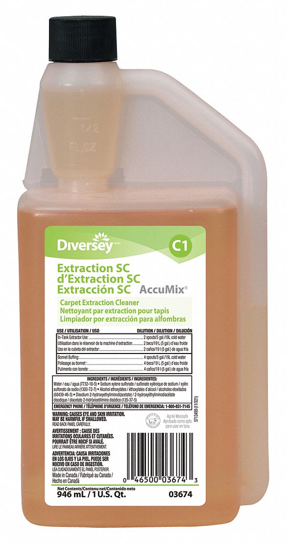 DIVERSEY Carpet Extraction Cleaner, 32 oz, Bottle, 116 gal, 132 gal