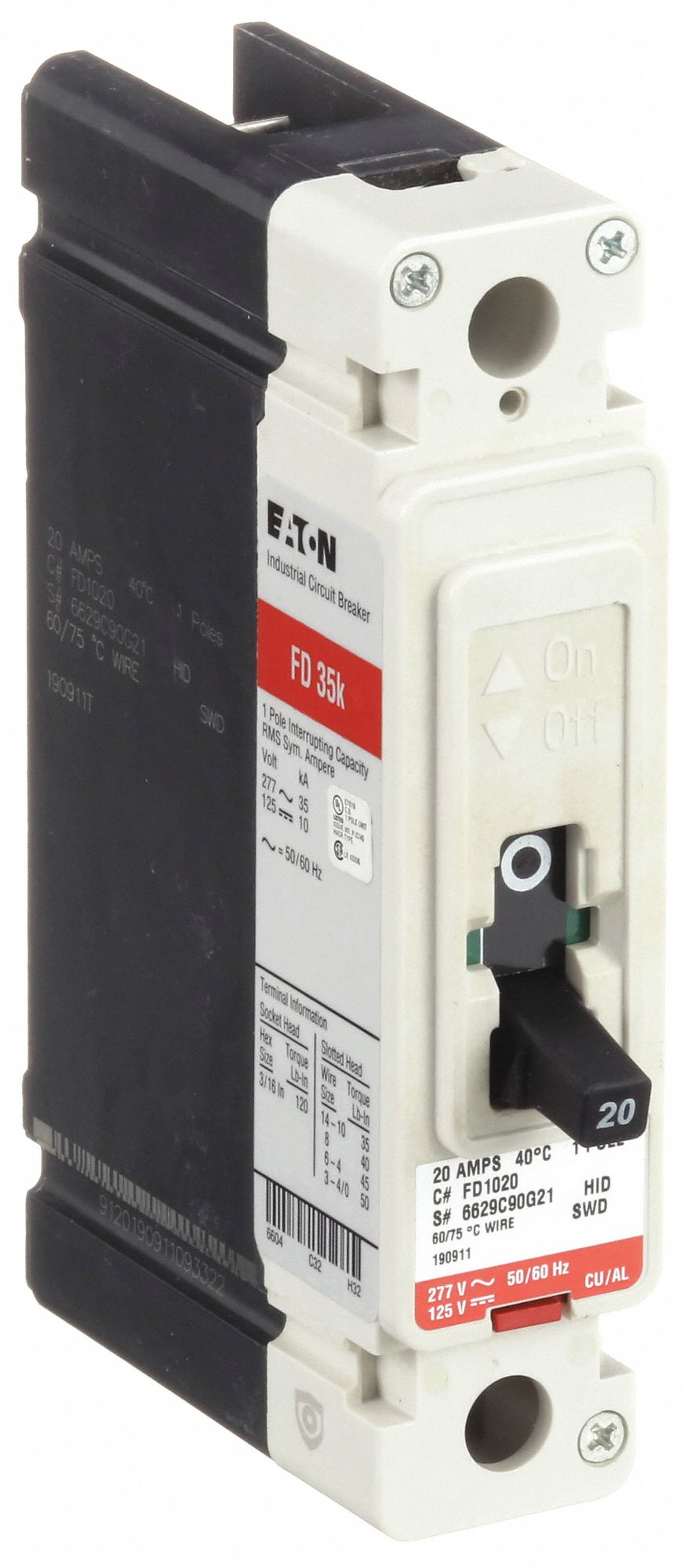 EATON, 20 A Amps, 35kA at 277V AC, Molded Case Circuit Breaker 46MW98