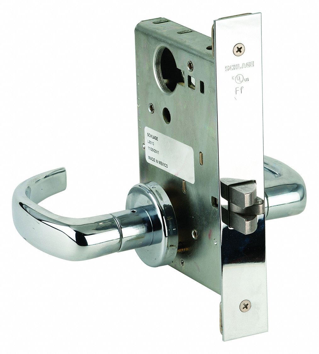 SCHLAGE Mortise Lockset, Mechanical, Not Keyed, Bright Chrome, 2 3/4 in