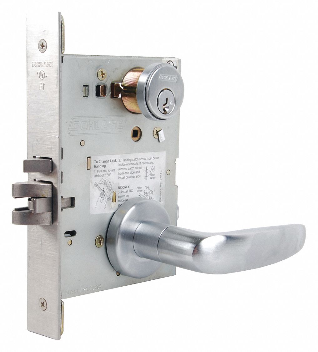 SCHLAGE Mortise Lockset, Mechanical, Different, Satin Chrome, 2 3/4 in