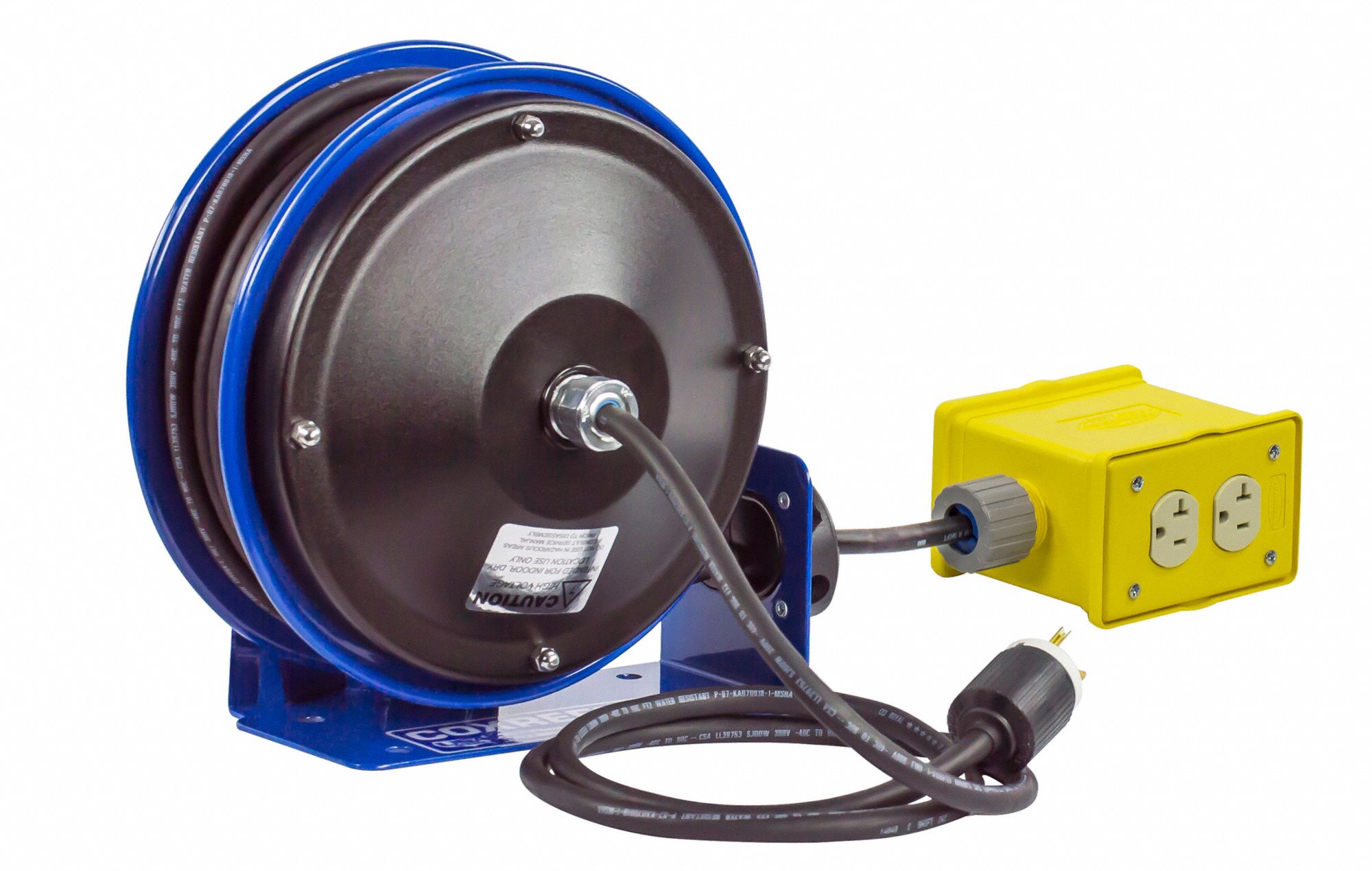 COXREELS Extension Cord Reel, Spring Retraction, 120V AC, Quad Box