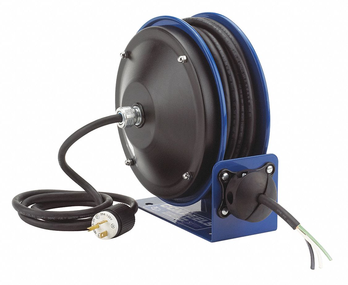 COXREELS Retractable Cord Reel, 120VAC, Flying Lead, 30 ft., Blue Reel