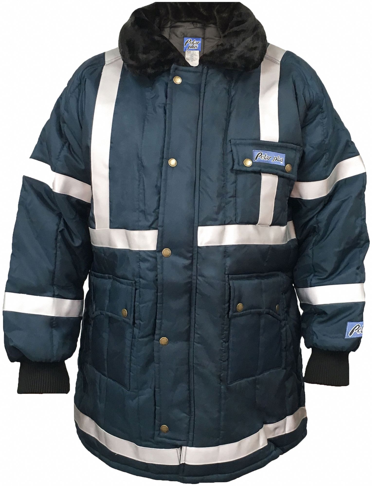 XPLORO Reflective Insulated Coat, Nylon, Navy with Silver Strips