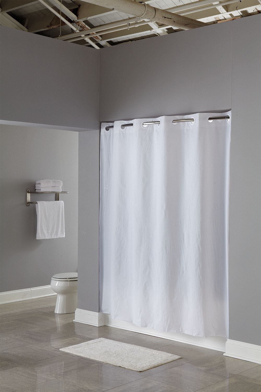 HOOKLESS Shower Curtain White, 74 in Lg, 71 in Wd, PEVA 46Y259