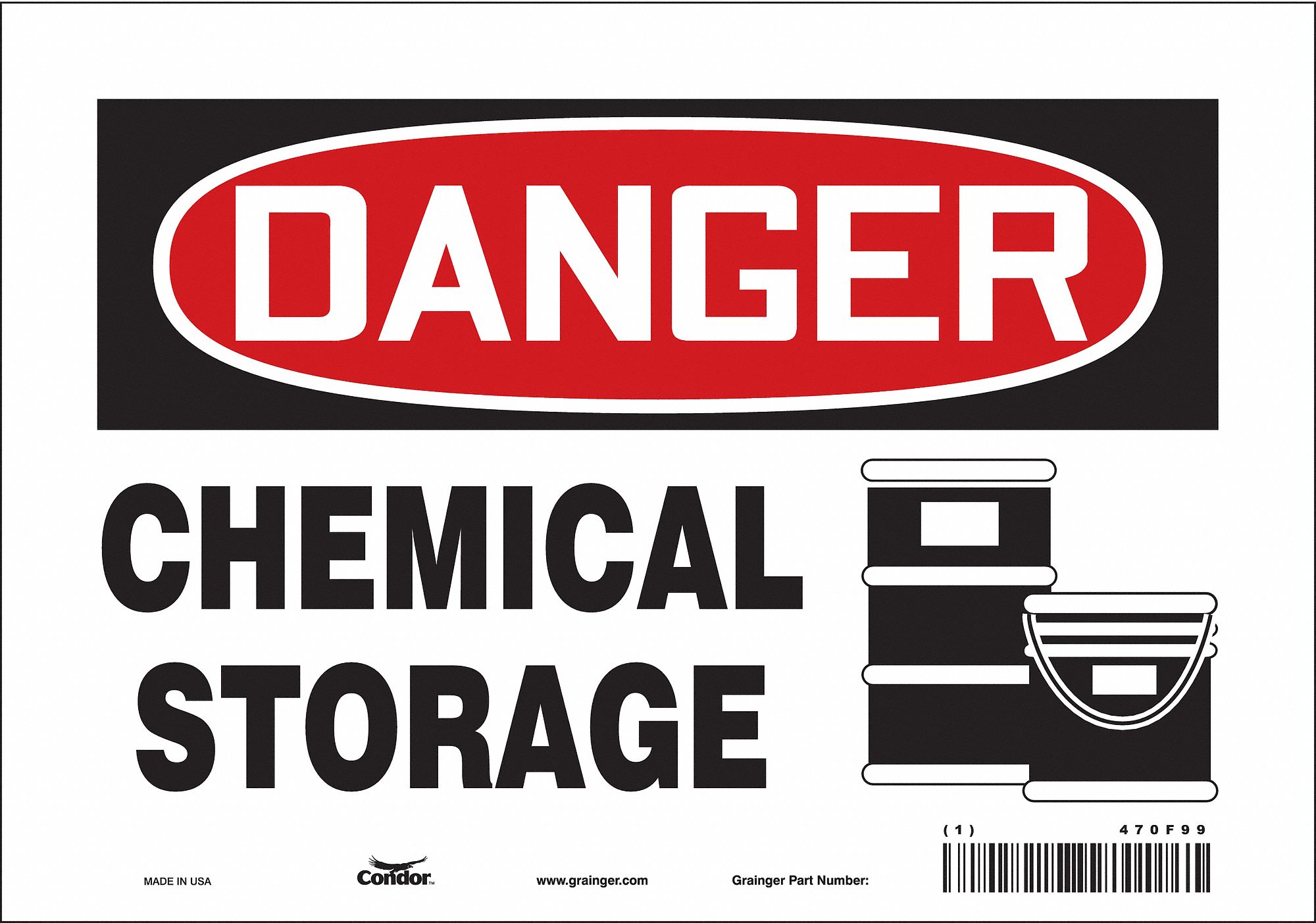 CONDOR Safety Sign, Sign Format Traditional OSHA, Chemical Storage